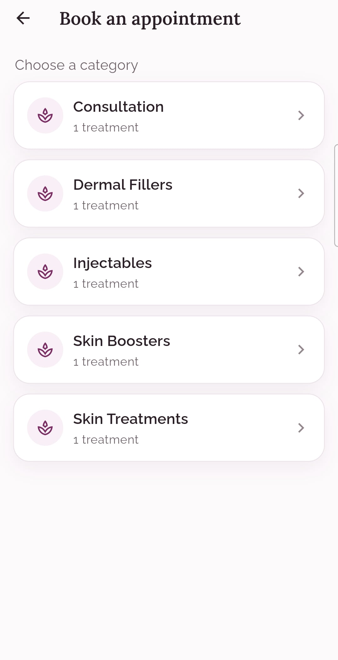 Browse your treatment menu